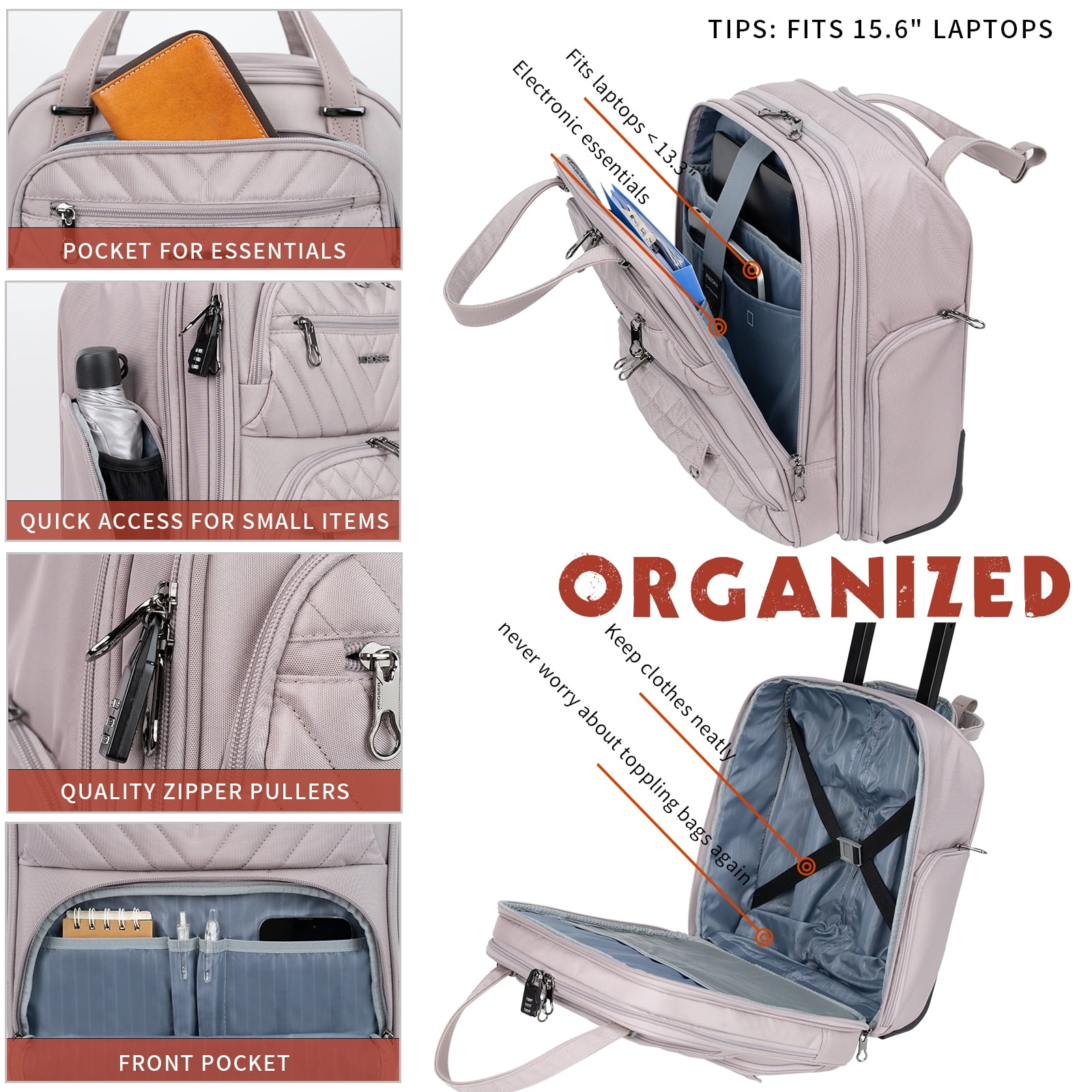 KROSER 16 in Adult Quilt Softside Underseat Luggage, Set, Pink