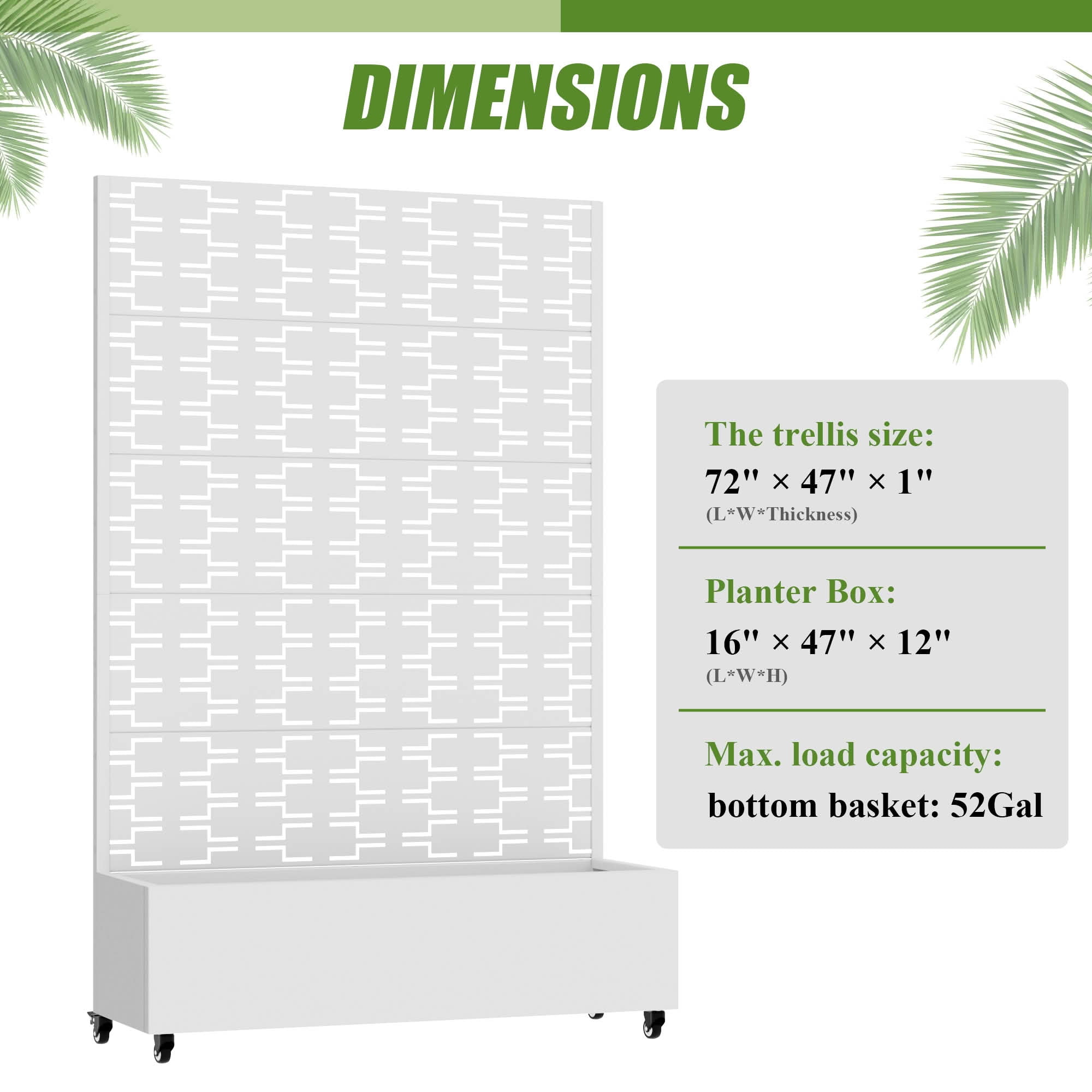MAYEERTY 72X47" Metal Outdoor White Privacy Screen with Planter Box for Backyard & Garden, 5 Piece Set
