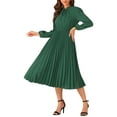 thumbnail image 2 of INSPIRE CHIC Women's Dress Holiday Long Sleeve Tie V Neck Pleated A-Line Midi Dress S Dark Green, 2 of 6