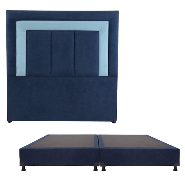Box Base Cama King Size + Cabecera Bora Azul Marino