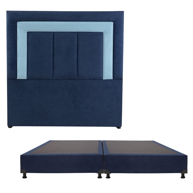 Box Base Cama King Size + Cabecera Bora Azul Marino