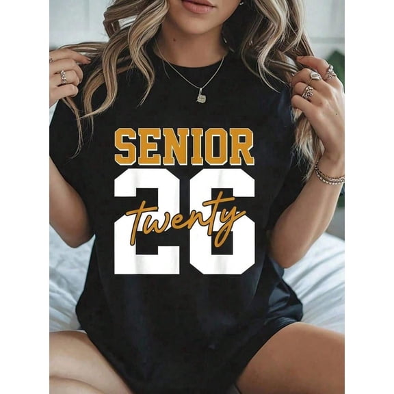Senior 2026 Retro Class Of 2026 Graduation 2026 Men Women Crew Neck Short Sleeve T-S, Casual Print Graphic Cotton Tees Women Tops Cotton Women Clothing