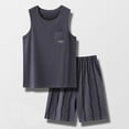 thumbnail image 2 of FRSASU Mens Cotton Pajama Vest Shorts Sets 2 Piece Outfits Sleeveless Summer Beach Round Neck Tank Tops and Shorts Casual Sets Dark Gray, 2 of 8