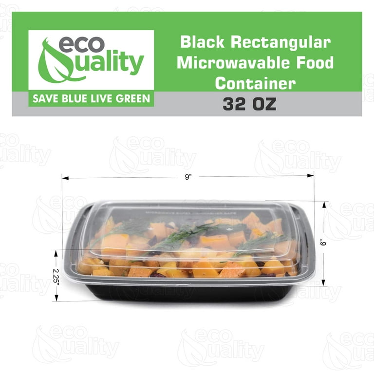 32 oz. Rectangular Black Containers and Lids, Case of 150