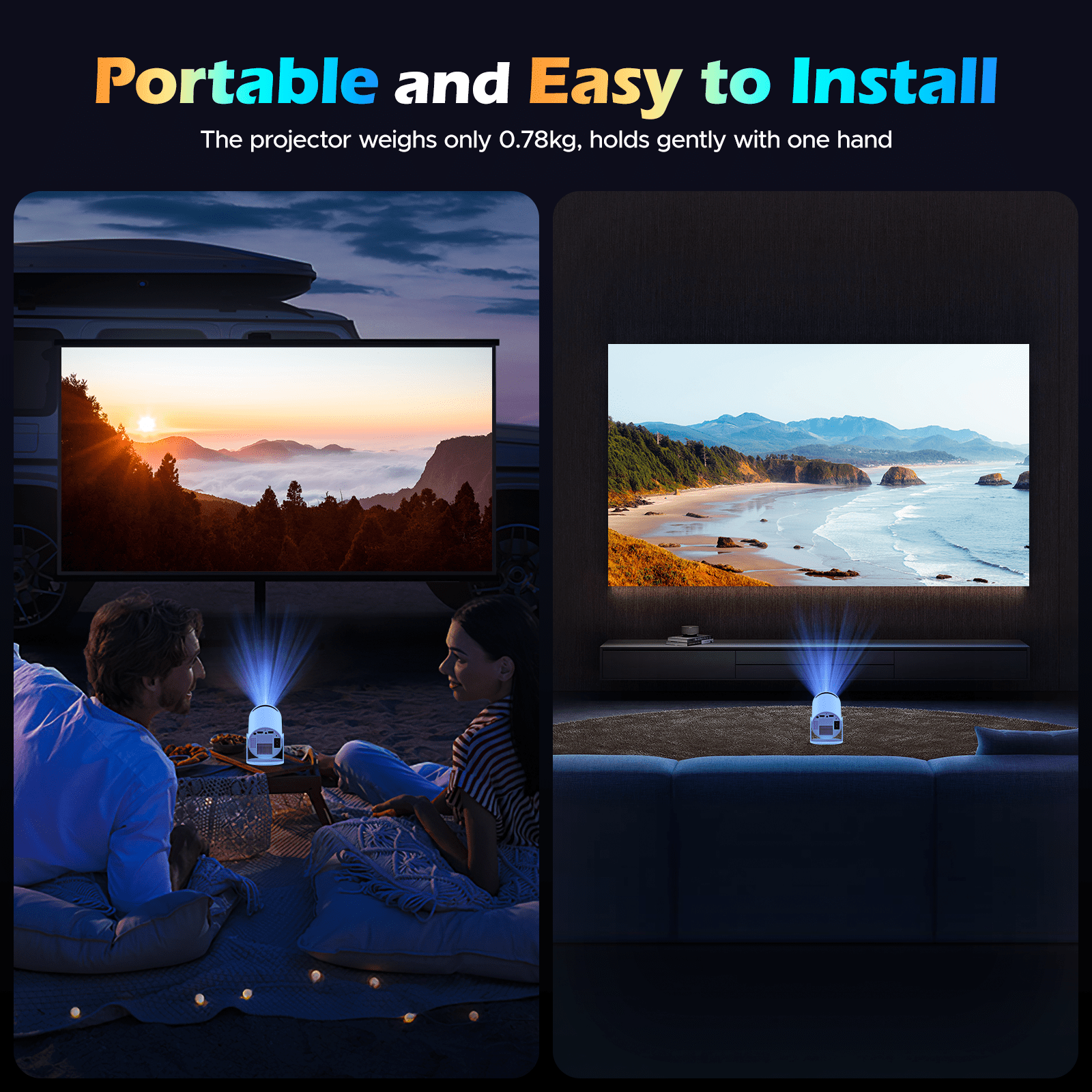 Projector with WiFi and Bluetooth, Mini Projector, 4K 1080P Support Portable Wireless Movie Projectors 220° Rotatable 130'' Screen Auto Keystone Compatible with HDMI/iPhone/TV Stick for Bedroom