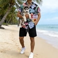 thumbnail image 2 of IWRICH Hawaiian Shirt Set for Men Short Sleeves Tropical Printed Shirts and Shorts 2 Piece Casual Button down Summer Beach Floral Outfits 09-Orange L, 2 of 9