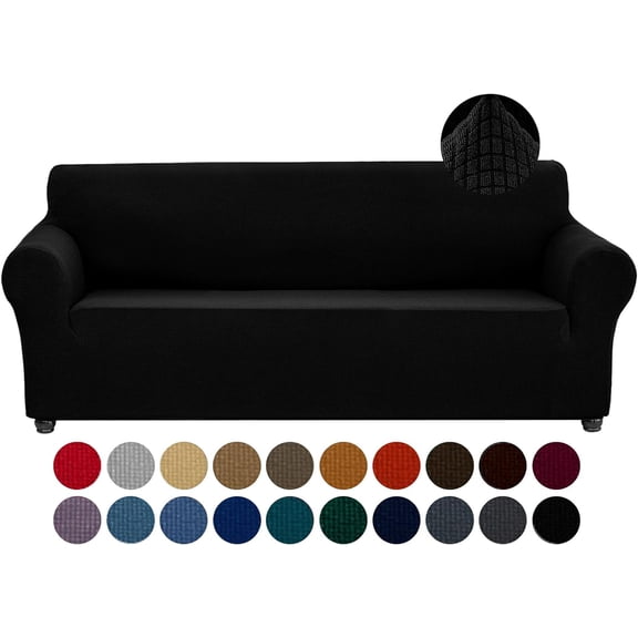 Stretch Couch Cover Slipcovers, 1-Piece Sofa Covers for 3 Cushion Spandex Jacquard Washable Furniture Protector Living Room,Kids,Pets(Sofa,Black)