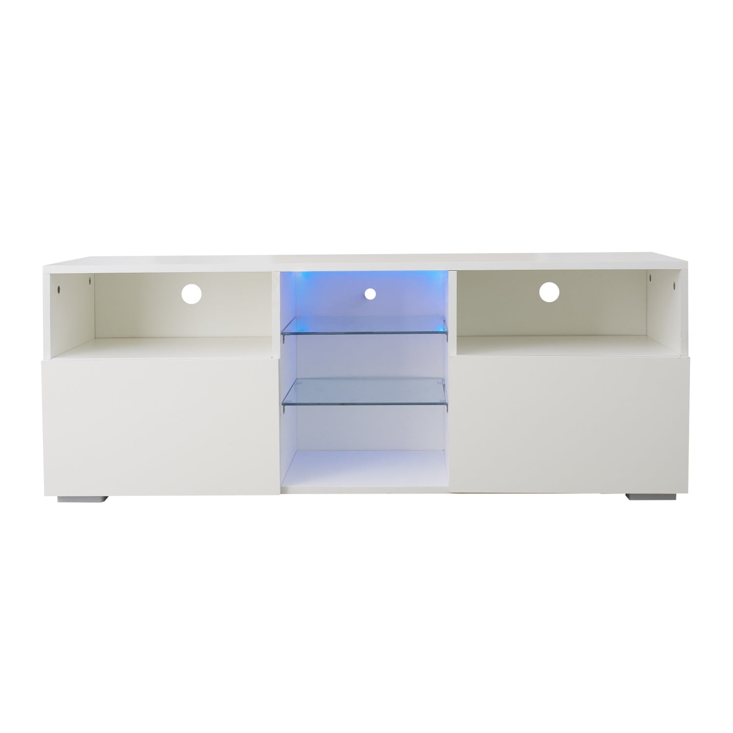 Kadyn Modern High-Gloss TV Cabinet, MDF Minimalist TV Cabinet with 20 colors LED Lights and 2 Drawers, Entertainment Center TV Console for TVs up to 55", White