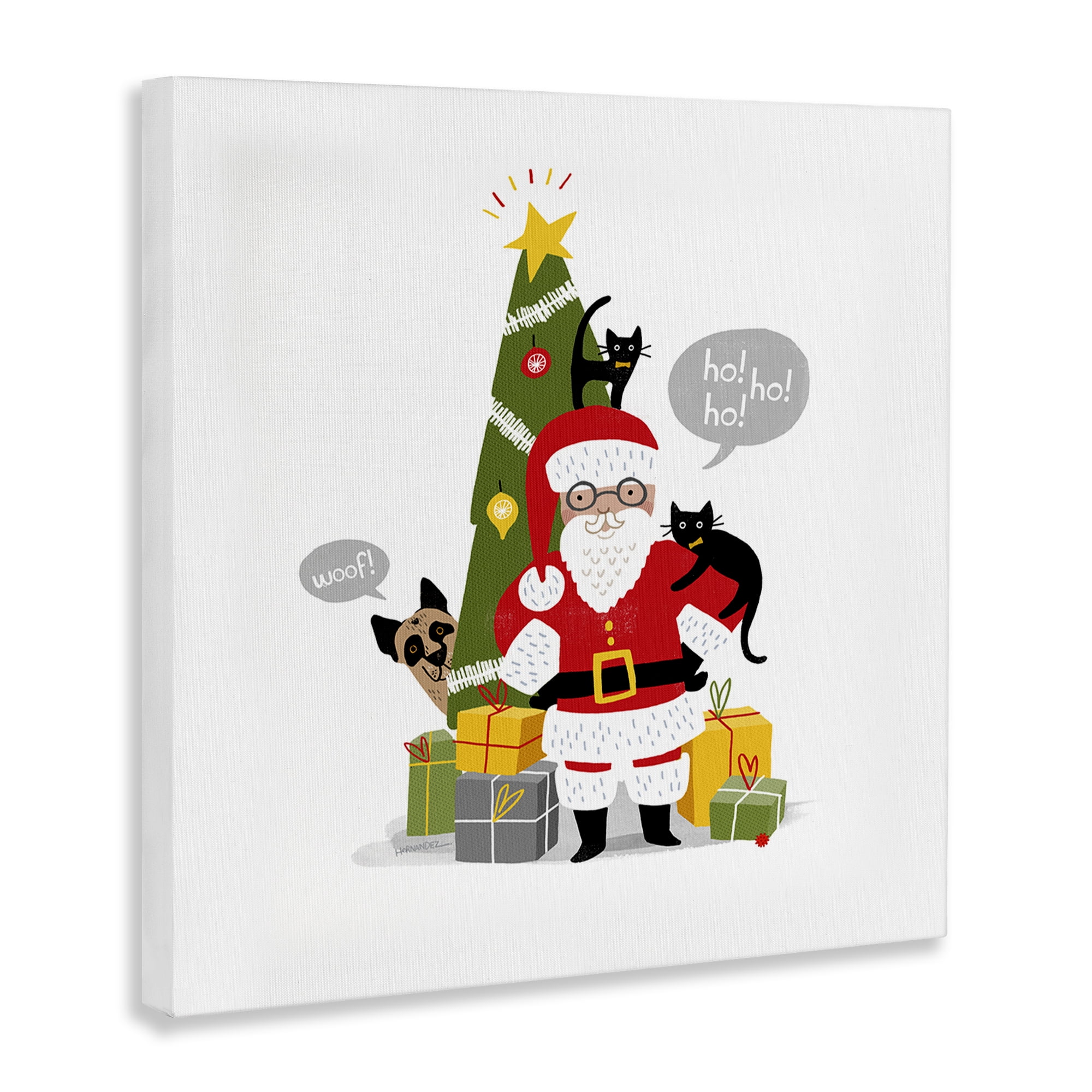 Stupell Industries Santa Paws with Pets Holiday Painting Gallery Wrapped Canvas Art Prints Wall Art, 24 x 24