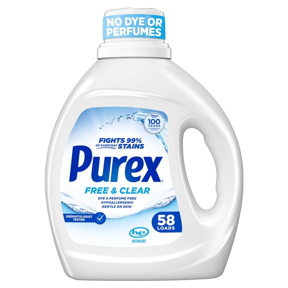 Purex Free & Clear Liquid Detergent, Sensitive Skin, 66 fl oz, 58 loads