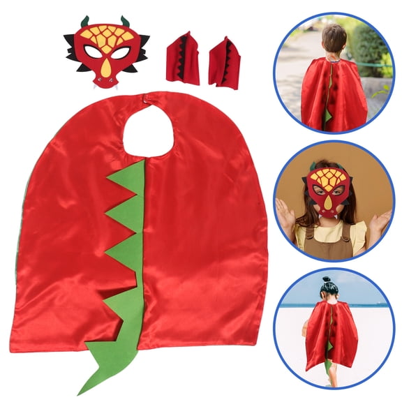 OULII 1Set Red Dinosaur Cape with Mask and Claws Comfortable Fabric for Cosplay and Birthday Parties