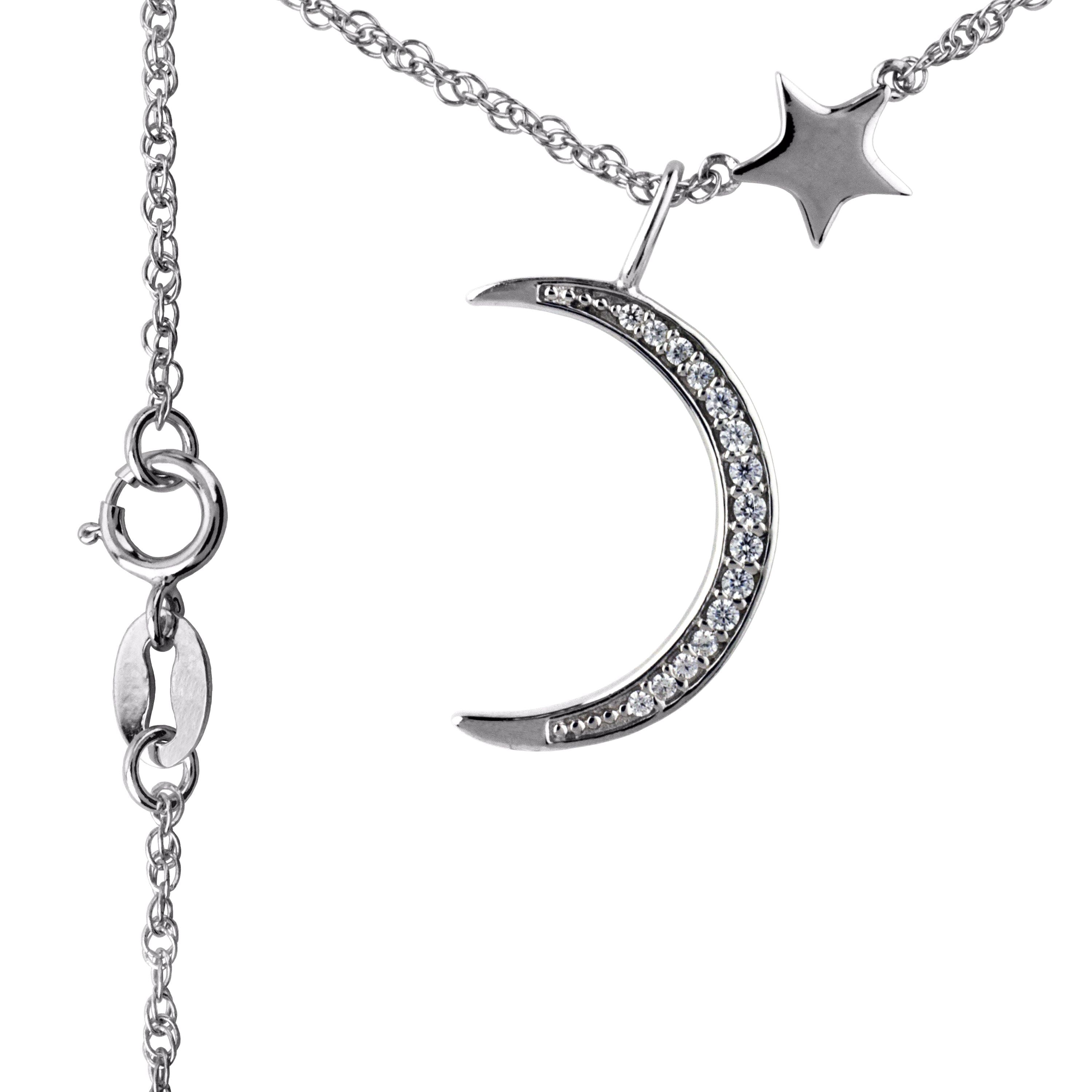 Brilliance Fine Jewelry Simulated Diamond Sterling Silver Moon and Star Pendant