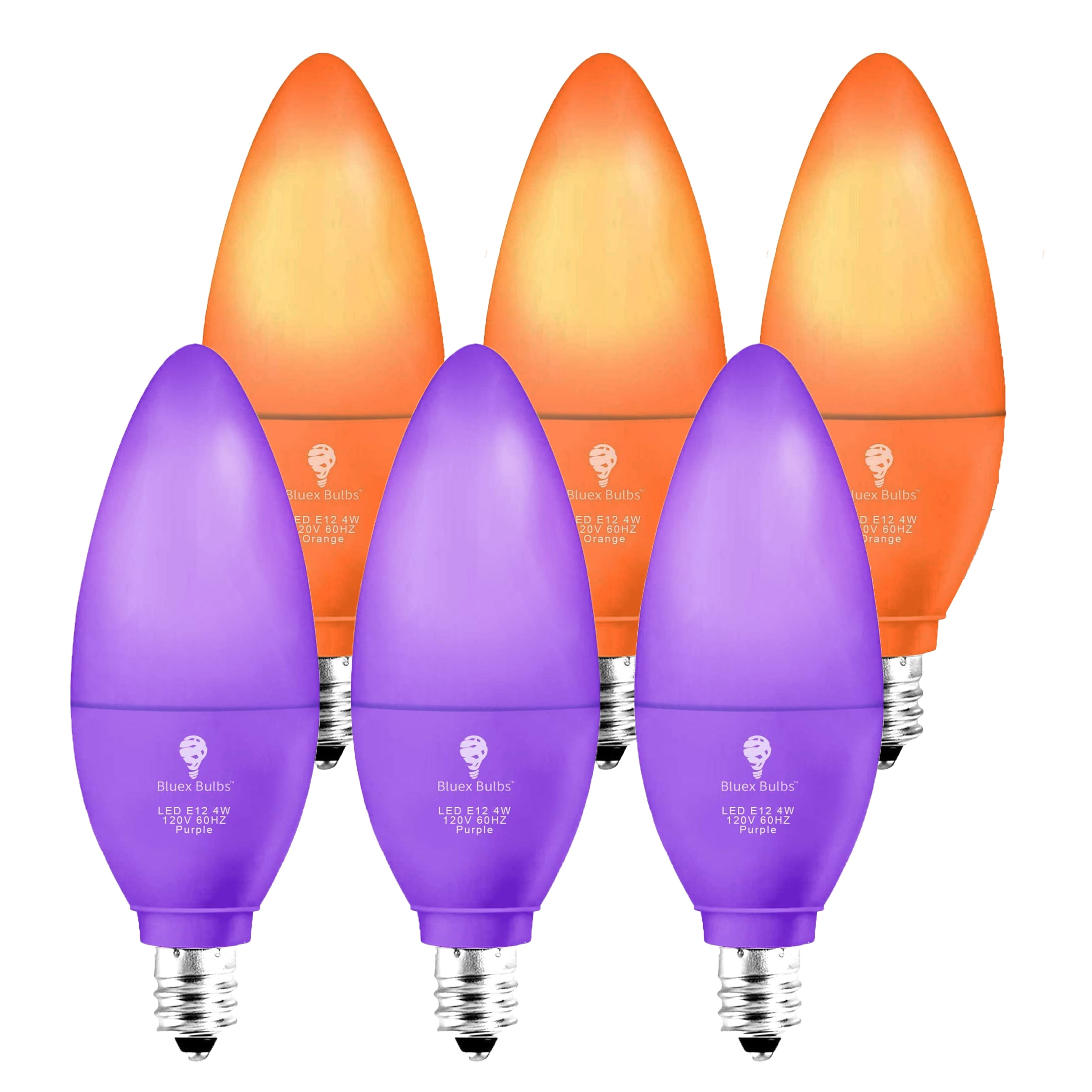 6 Pack BlueX LED Candle Purple Orange Light Bulb 4W (40Watt