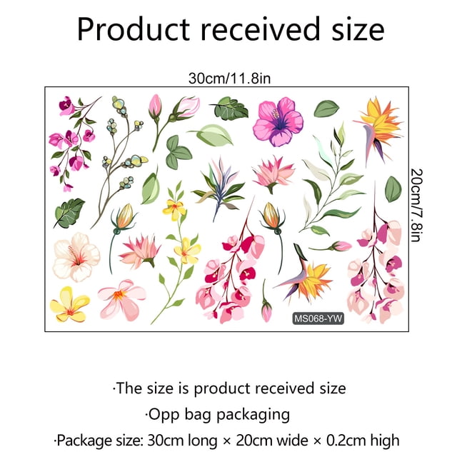 MS068 Pegatinas de pared con flores y plantas Pegatinas de espejo Pegatinas decorativas para espejo de baño y dormitorio Pegatinas de pared autoadhesivas
