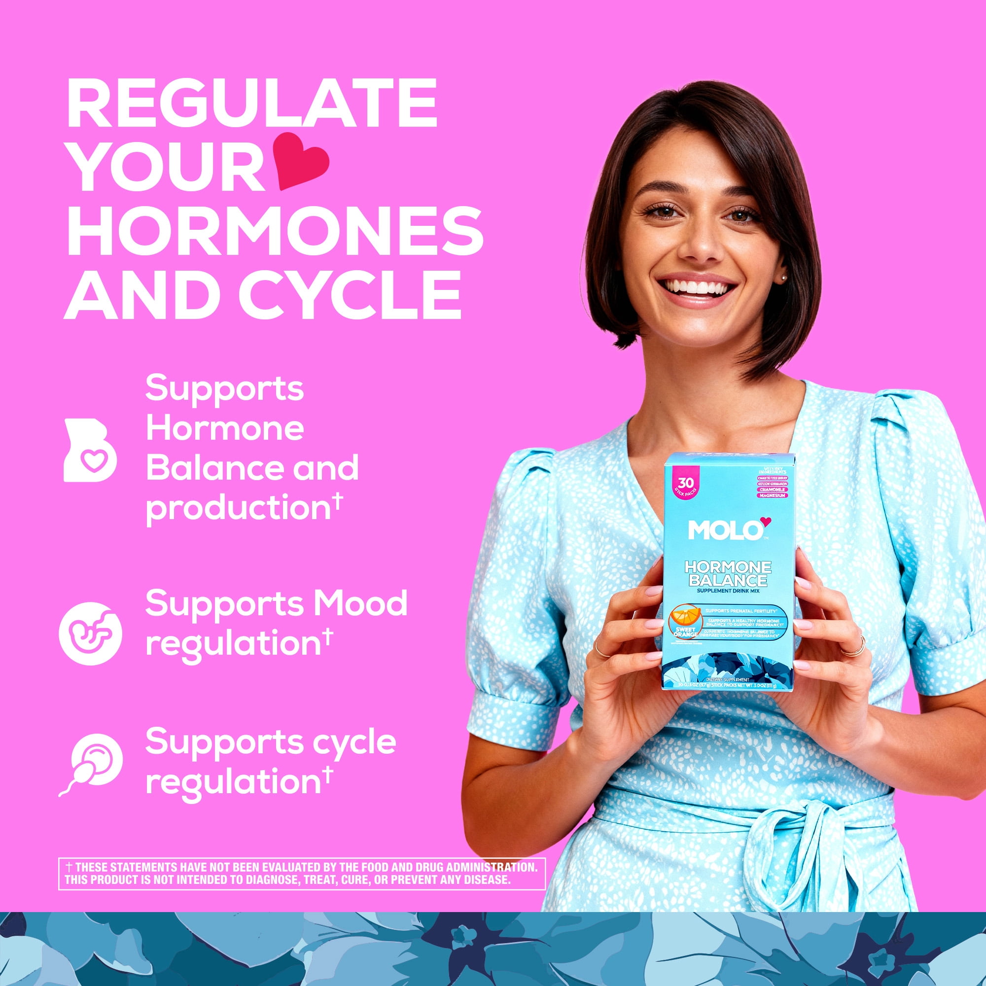 Molo Hormonal Balance Supplement Drink Mix, Mood Support and Cycle Regulation, Sweet Orange, 30 pack
