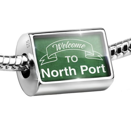 Neonblond Charm Green Sign Welcome To North Port 925 Sterling Silver Bead