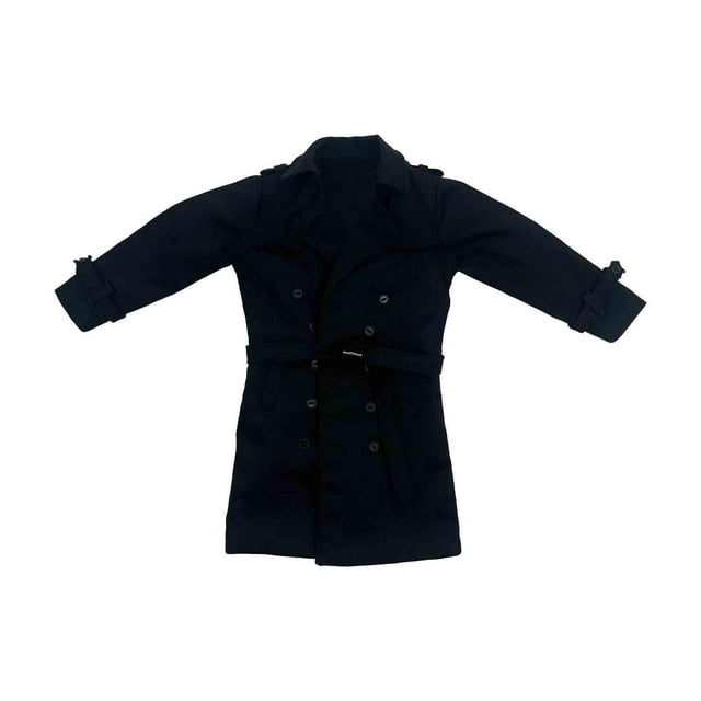 Gabardina de moda 1/6, abrigo, ropa de muñeca hecha a mano, ropa en miniatura para 12 Negro