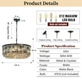 thumbnail image 3 of 5 Lights 24" Modern Drum Matte Black Crystal Chandelier, 3 of 8