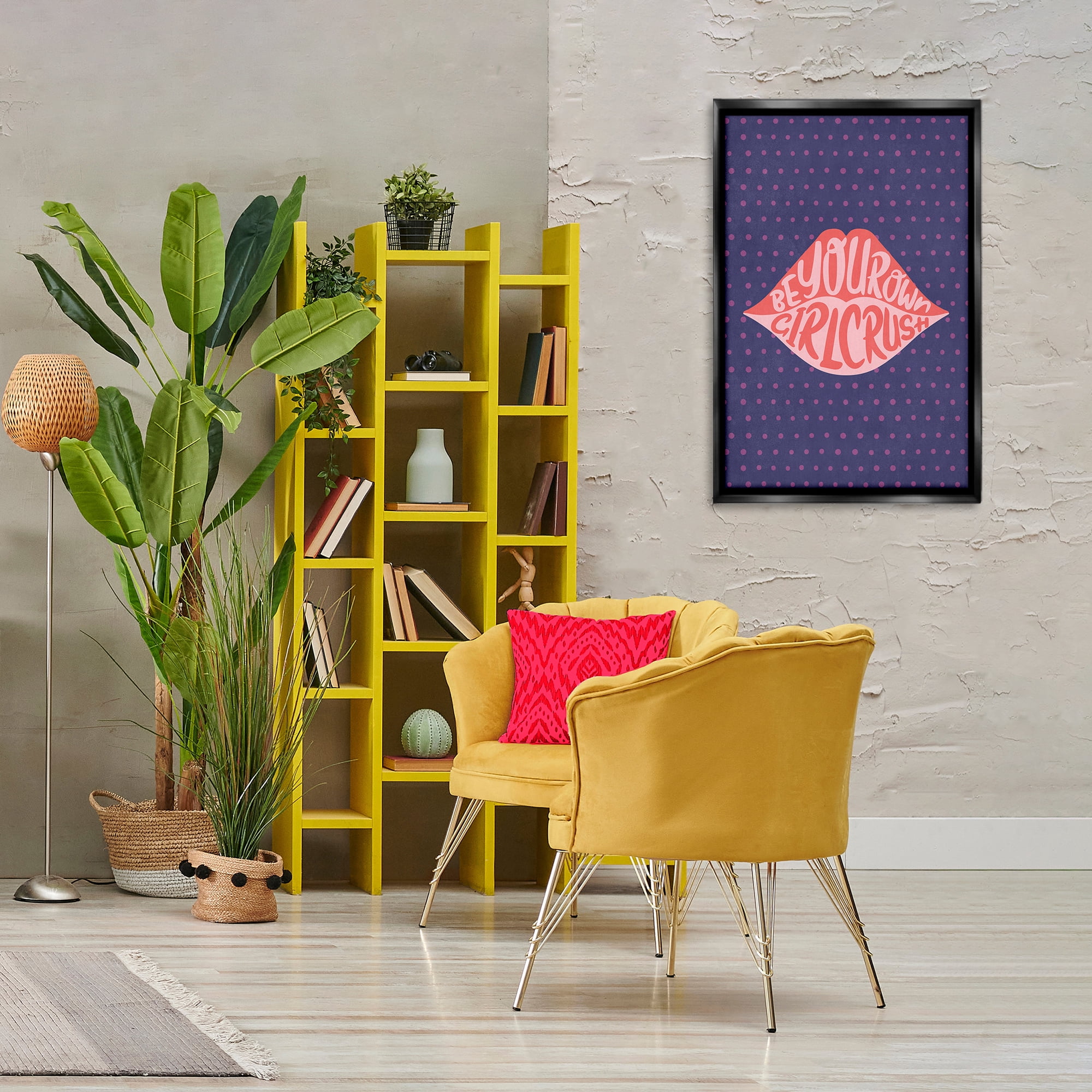 Stupell Industries Confident Girl Crush Lips Text & Numbers Painting Black Floater Framed Canvas Art Print Wall Art, 21 x 31