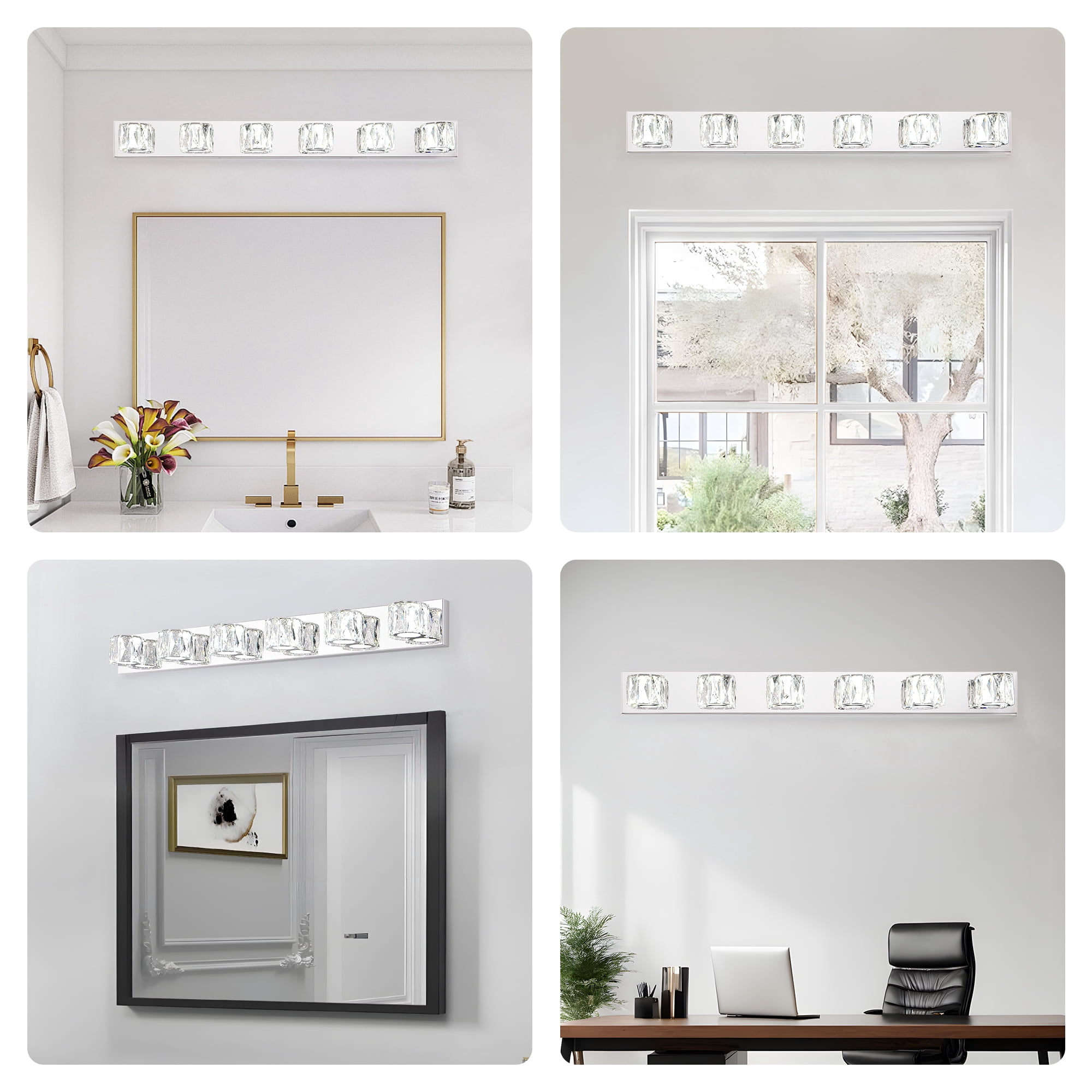 6 Lights Bathroom Crystal Modern Vanity Light 40.9in Vanity Lights for Bathroom - Dimmable LED Over Mirror Cool White Light Bath Light Fixtures Chrome