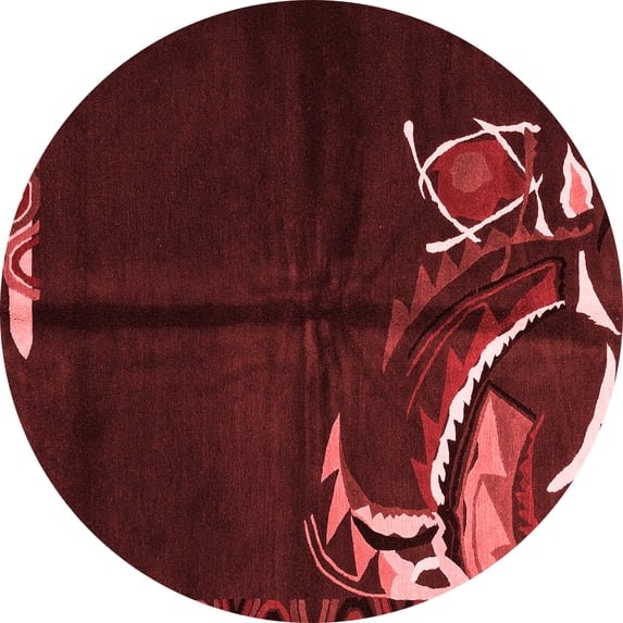 Ahgly Company Machine Washable Indoor Round Abstract Red Modern Area Rugs, 5' Round