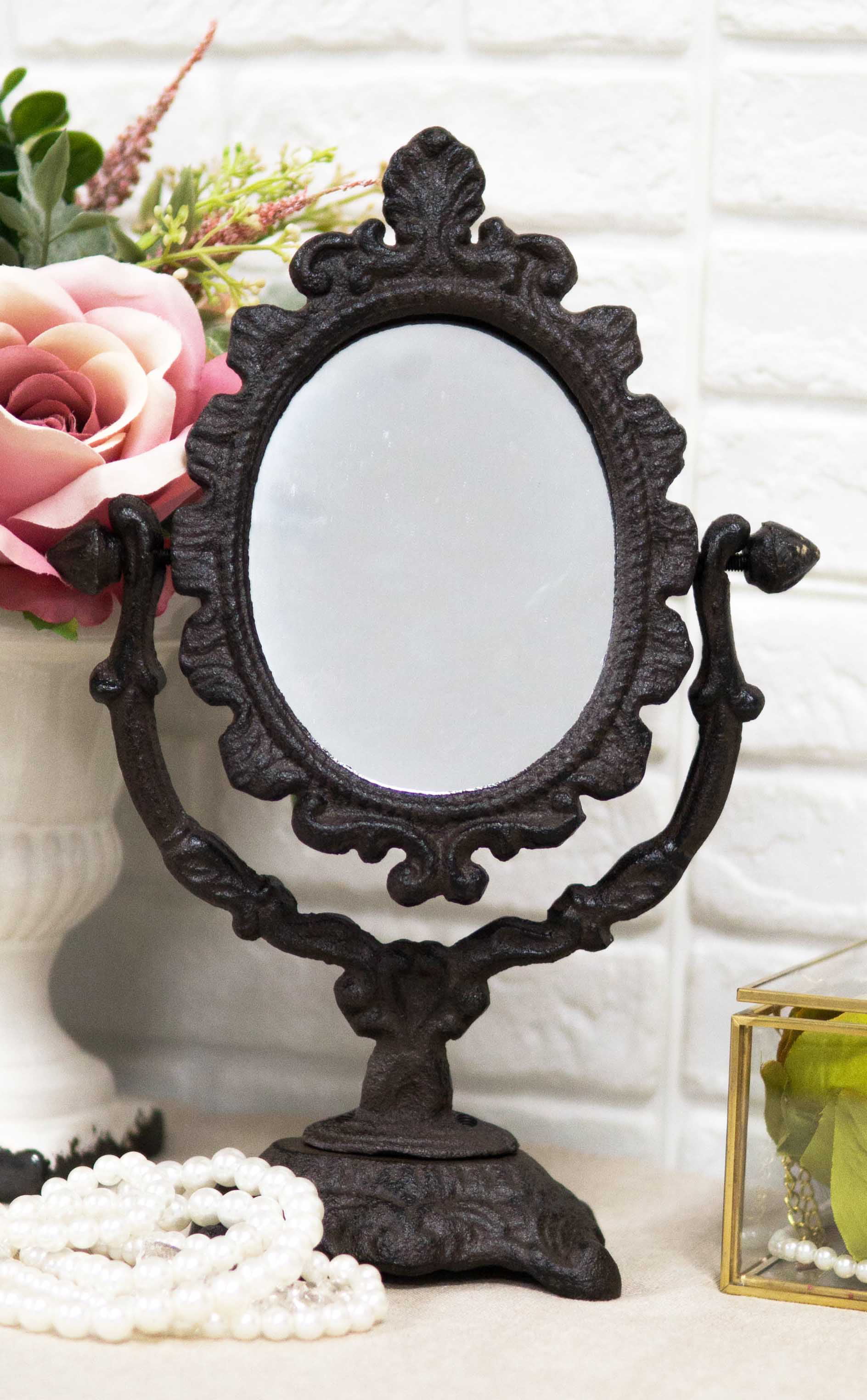 Small Tabletop Oval Vanity Mirror Decor, Wrought Iron Vanity Mirror