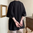 thumbnail image 4 of Gbsyewxs Mens Shirts Half Sleeve Crew Neck Solid Color Ribbed Loose Summer Shirts For Men Black, 4 of 4