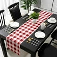 thumbnail image 5 of Red Farmhouse Table Runner Cotton Linen 60 Inch Holiday Dresser Scarves, Gradient Buffalo Plaid Lattice Grid Tablerunner for Kitchen Coffee Dining Bedroom Living Room Dinner Scarf Décor 13''x60'', 5 of 9