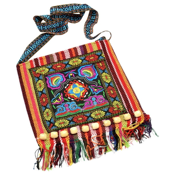 Bolso de hombro de moda Bolsos de borla multicolores casuales grandes hechos a mano para la playa Rojo Hugo bolso de mujer