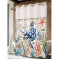 thumbnail image 4 of Coastal Sea Turtle No Hook Shower Curtain Waterproof,Bathroom Curtains with Snap in Liners and See Through Top Window,Rustic Vintage Nautical Starfish Coral Hotel Bathtub Curtains Shower 48"Wx72"L, 4 of 8