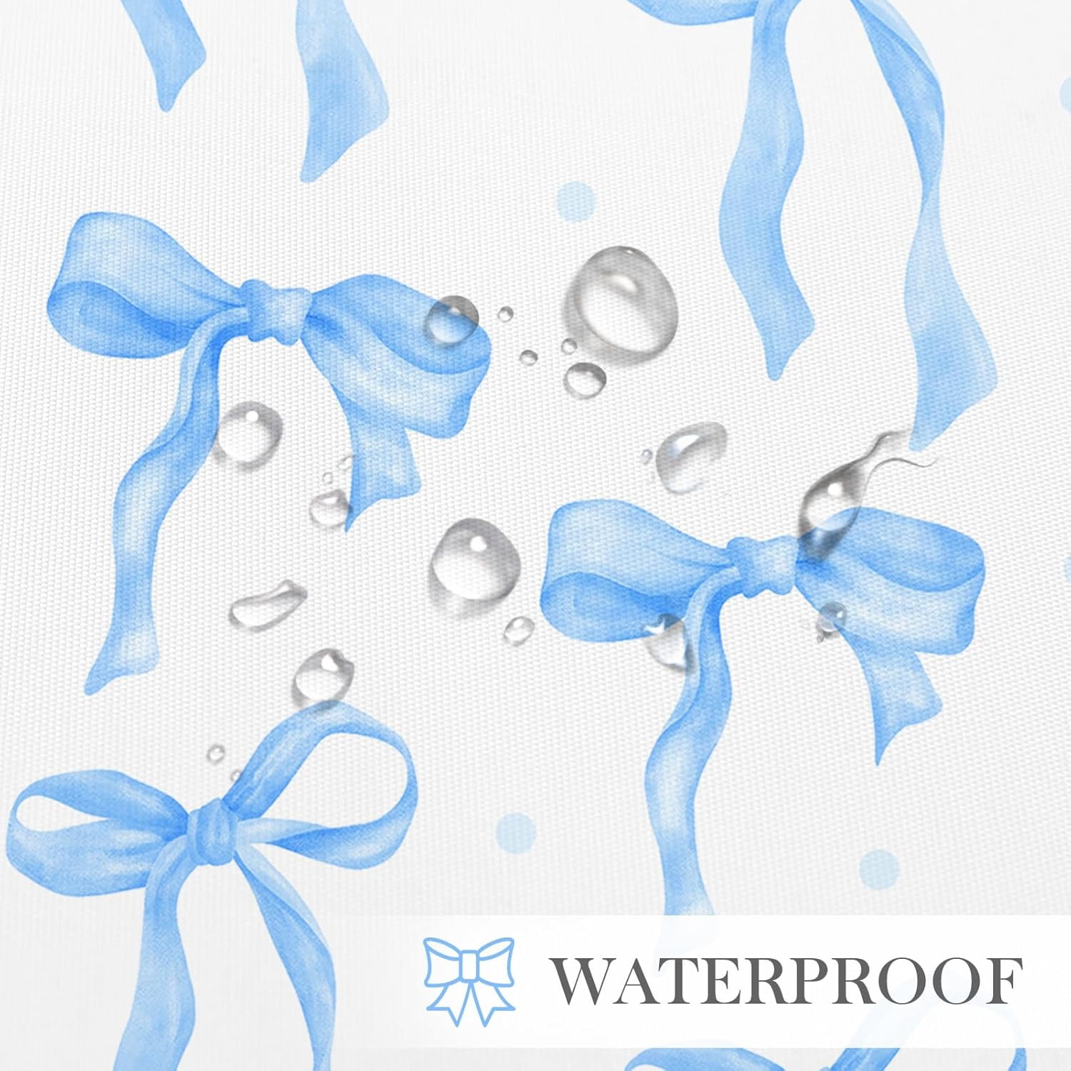 Cute Bow Shower Curtain, Blue Aesthetic Bowknot Shower Curtain for Bathroom, Modern Minimalist White Waterproof Fabric Shower Curtain Set
