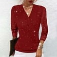 thumbnail image 2 of Women's Sparkly Dressy T-Shirts, Long Sleeve V-Neck Elegant Tunic Tops Prom Party Fashion Glitter Outfits, 2 of 6