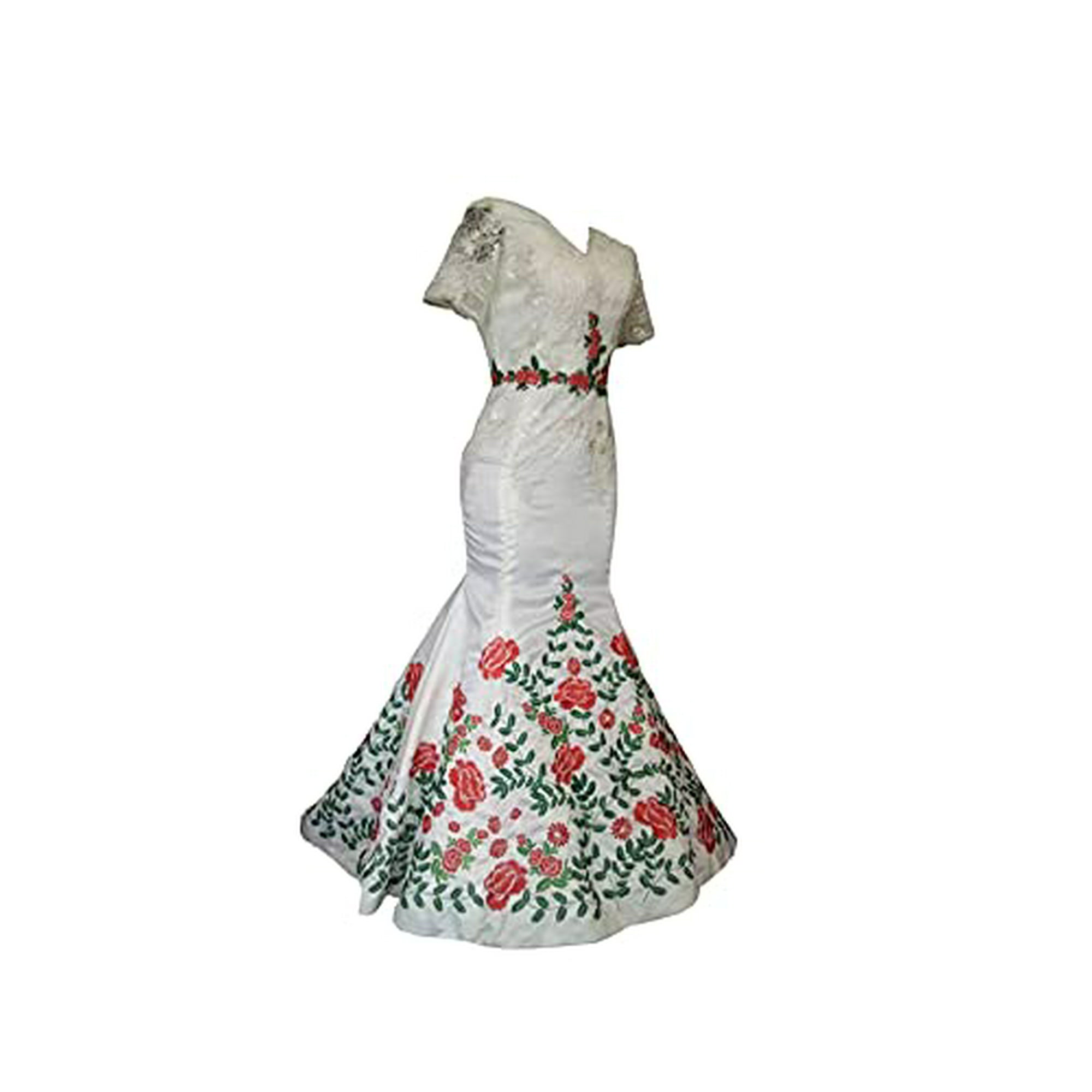Mexican Style Quinceanera Dresses Mermaid with Short Sleeves V Neck Lace Embroidered Sweet 16 Dress Ivory 2 Walmart