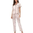 thumbnail image 5 of SWSMCLT Women's Satin Pajamas 2 Piece Pjs Summer Fall Button Pajama Set Soft Short Sleeve Pant Silky Lightweight Cool Spring Golden Large, 5 of 5
