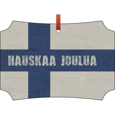 Finland Ribbons - Finland Flag - Hauskaa Joulua Hanging Berlin Shaped Tree Ornament - (Flat) - Double Sided - Holiday - Christmas - Tm - Made in the USA