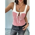 thumbnail image 5 of Women'S Gingham Tank Top Square Neck with Contrast Trim Tie Front Sleeveless Blouse Slim Fit Summer Top Red L, 5 of 9