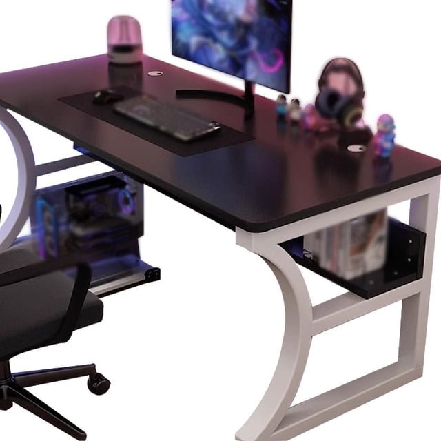 40 Inch Stable Home Computer Desk with H-Shaped Legs - Study Office Workstation, Simple Home Writing Table for Bedroom, Easy to Install(Black+White)