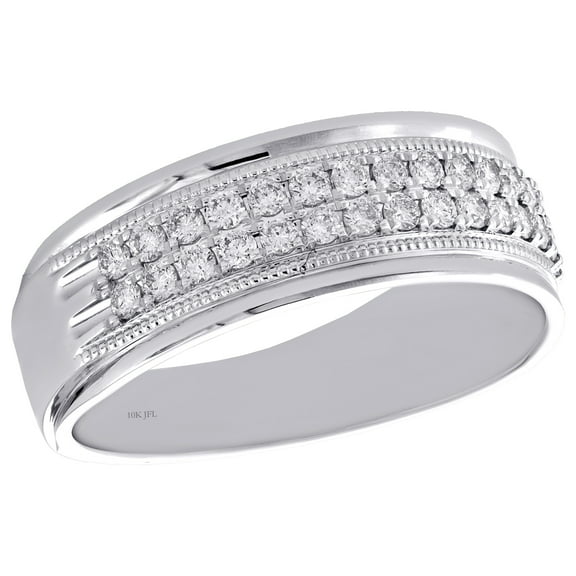 10K White Gold Round Diamond Milgrain Wedding Band 7.50mm Mens Pave Ring 1/2 CT.