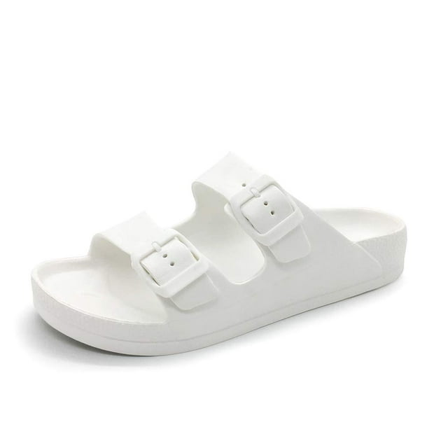 Luffymomo Sandales à Enfiler Réglables Eva Double Boucle pour Femmes (7 m US Blanc)