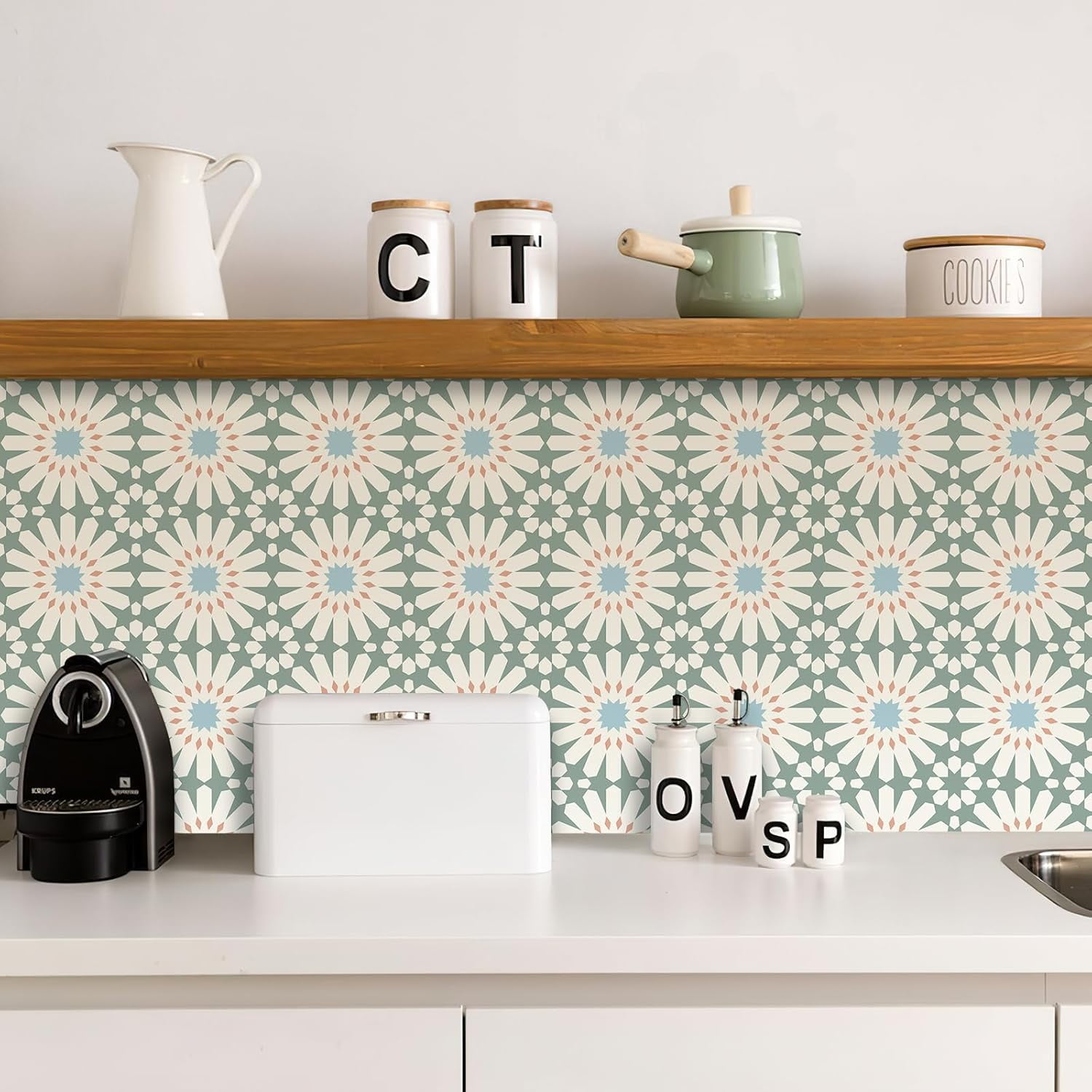 MORCART Peel and Stick Floor Tile - 20 PCS, 7.87" x 7.87" Vinyl Flooring - Waterproof Self-Adhesive Tile Sticker for Wall Backsplashes, Bathroom, Kitchen - Green and White Floral Look