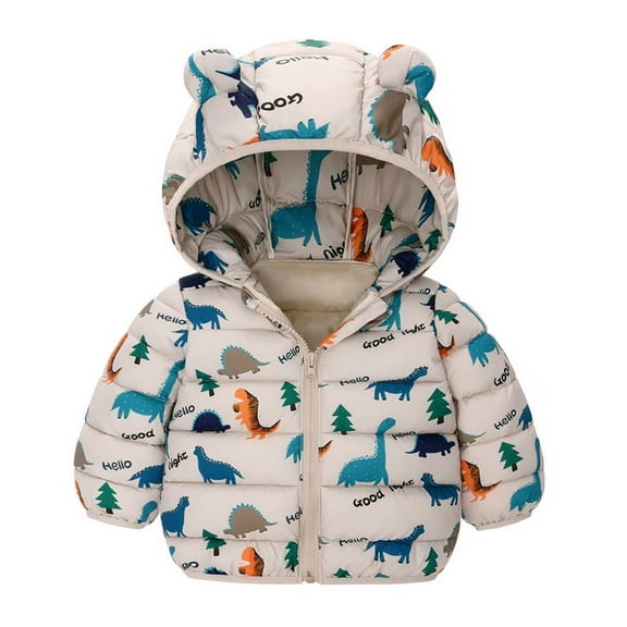 Baby Boys Winter Coat Boys Puffer Jacket Cartoon Print Full-Zip Long Sleeve Lightweight Kids Warm Winter Coat Outerwear Bear Hooded Down Jacket 6-12 Months Girl Jacket