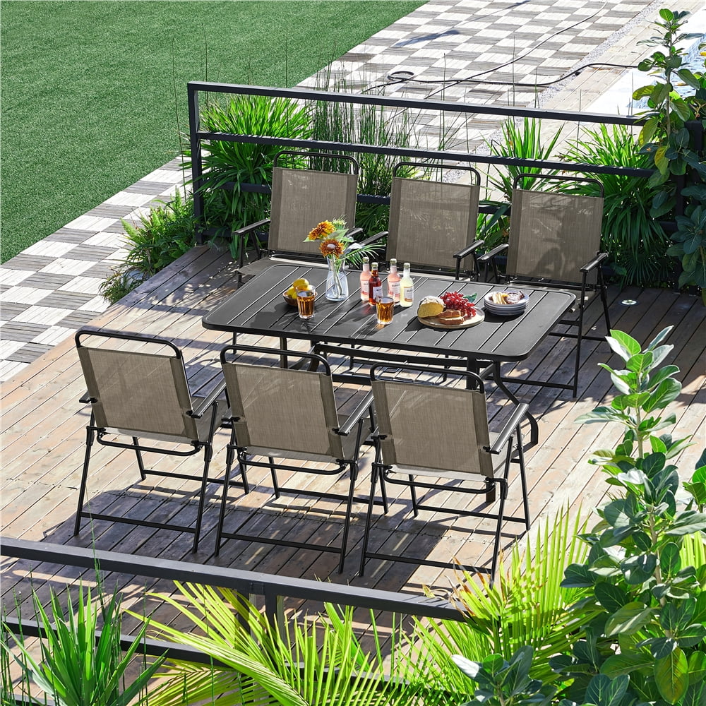 Yaheetech Folding Patio Dining Chairs with Armrests for Garden, Yard, Lawn, Set of 2, Brown