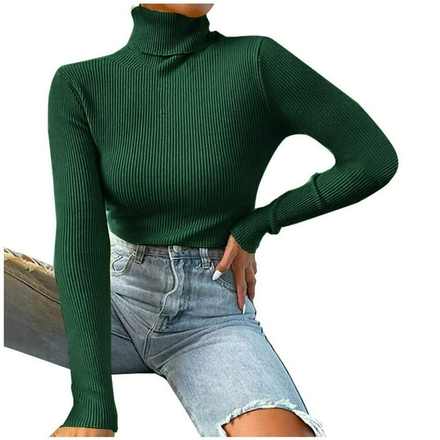 Femmes Chandails Couleur Unie Automne Hiver Chaud Pull Col Roulé-Cou Pull Slim Mode Tricot Pull Casual Manches Longues Tops Pull Pull Pull Pulls Noir M
