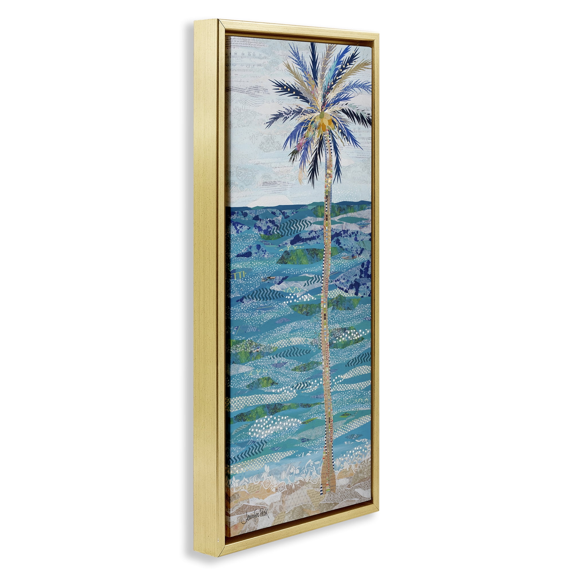 Stupell Industries Tangled in Blue Collage Coastal Painting Gold Floater Framed Canvas Art Print Wall Art, 15 x 31