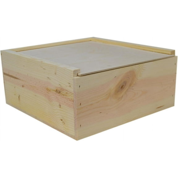 PLESIU HOMIEBUDS 12x12x5 5/8 Inches Outside Dimensions, Wooden Box with Sliding lid
