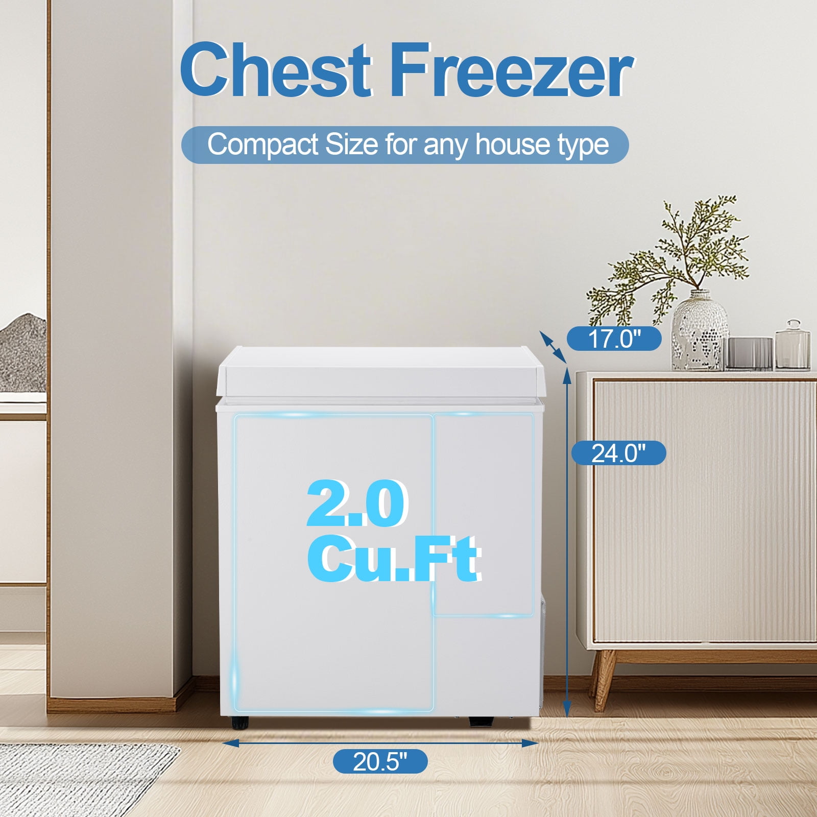 DIMEDEAL 2.0 Cu.Ft Chest Freezer, Compact Mini Deep Freezer with 7 Temp Settings & Removable Basket, Top Door Free-Standing Freezer for Home, Dorm, Garage, Office, Apartment & Basement