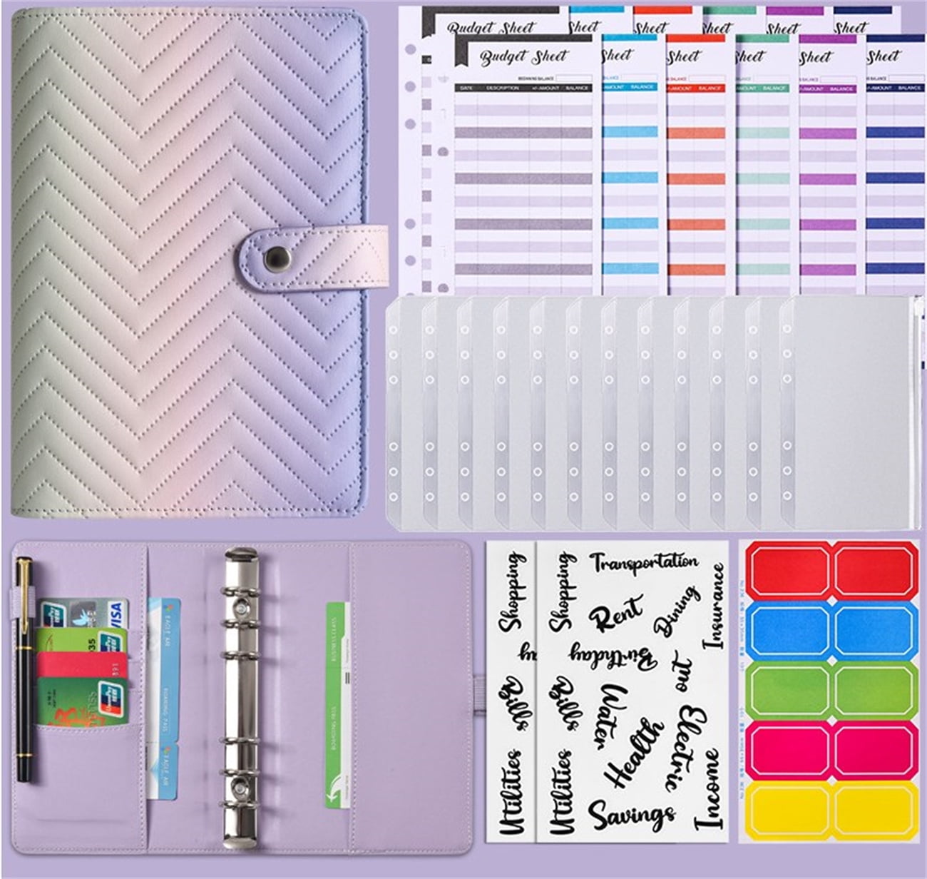 Budget Binder with Zipper Envelopes A6 Money Organizer for Cash PU