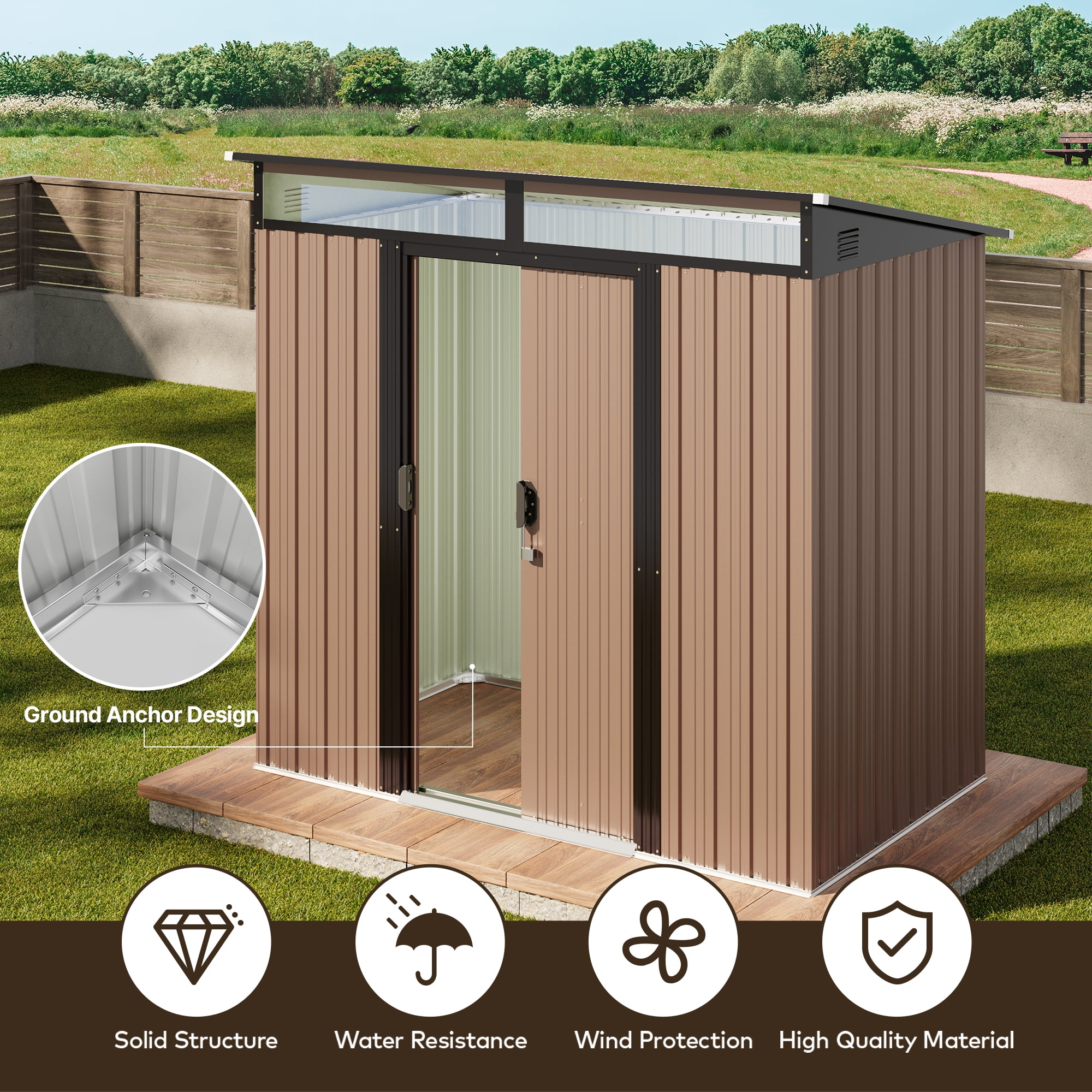 Aiho 6' x 4' Outdoor Storage Shed Clearance with Double Lockable Doors, Waterproof Shed Outdoor Storage for Garden, Natural