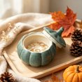 thumbnail image 2 of Halloween Cute Ceramic Pumpkin Candle Holder Decor with Lid, Heavy Duty Sturdy Vivid Color Pumpkin Shaped Storage Container for Fall Mantel Home Office Holiday Candy Vanity Table Decor (No Candles), 2 of 6
