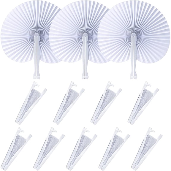 NOGIS 12 Pack Folding Paper Hand Fans with Plastic Handle, Plain White Round Party Fans Pocket Fan for Wedding, Party Favor, Celebration, Home Decoration